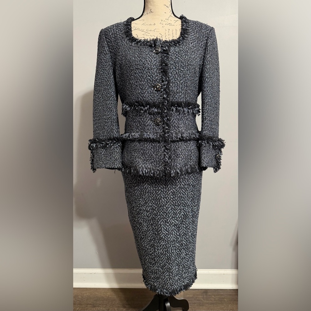 Gorgeous Black/Silver St. John Skirt Suit 10/8